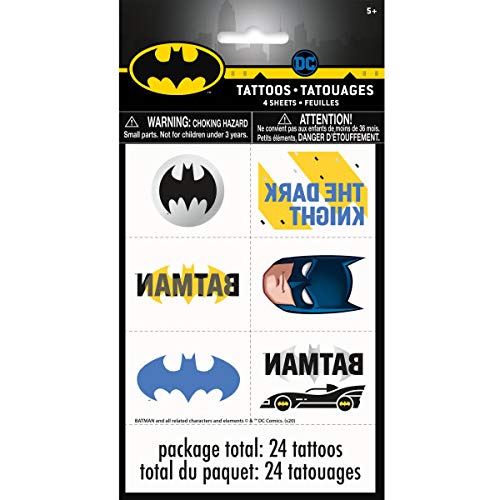 Batman Birthday Party Supplies Favor Bundle Pack includes Loot Bags, Bracelets, Tattoos, Stickers, Party Paper Masks, 1 Dinosaur Sticker Sheet