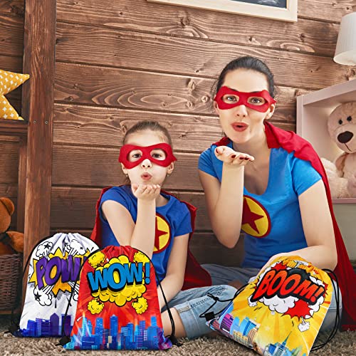 Kajaia 30 Pcs Hero Party Favors Bags Comic Heroes Drawstring Bag Backpacks Goodie Candy Gift Bags for Kids Girls Boys Birthday Party Supplies Decorations, 9.8 x 11.8 Inch