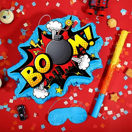 Namalu Boom Pinata Hero Birthday Party Decoration Comic Book Action Pinata Action Hero Pinata with Eye Mask Bat Confetti for Boys Girls Hero Themed Birthday Action Party Games Supplies