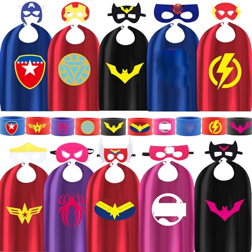 Superhero Kids Cape Set with Party Supplies (10 pcs)