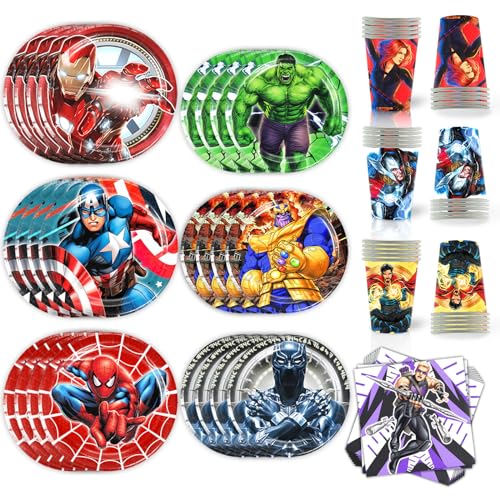 120pc Super Hero Birthday Party Décor Set: Plates, Cups, Napkins