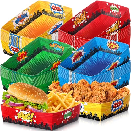 48 Pcs Hero Theme Birthday Party Supplies with Large Food Trays