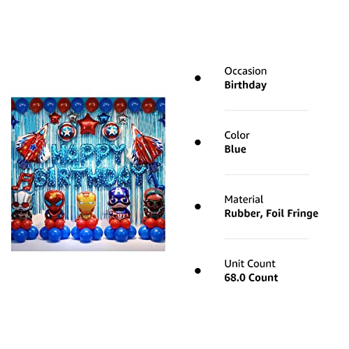 Superhero Birthday Party Decorations 72 Pack Avenger Birthday Party Supplies Large Super Hero Balloons Happy Birthday Banner Blue Background Perfect for Kids Theme Birthday and Super Hero Fan Party