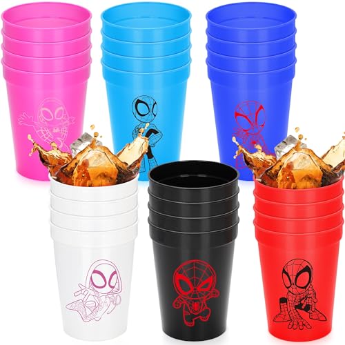 Ealumu Super Hero Party Plastic Cups - 24 Pcs SpIdey and His Amazing Friends Themed 12 OZ Reusable Plastic Cups Party Supplies Drinking Cups for Super Hero Birthday Party Favors Decorations