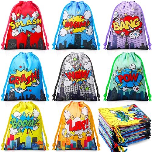 Colorful Hero Party Favor Drawstring Bags - 24 Pieces