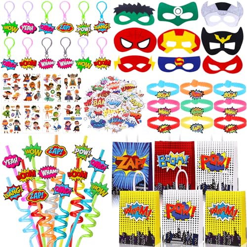 Superhero Party Favors Set: Masks, Bracelets, Stickers & More