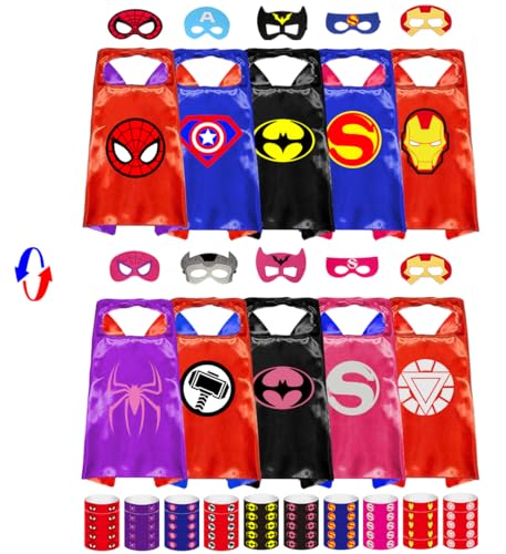 Double-sided Superhero Capes and Masks Set for Kids