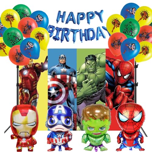 Superhero Birthday Party Decorations - 26 Balloons, Banner