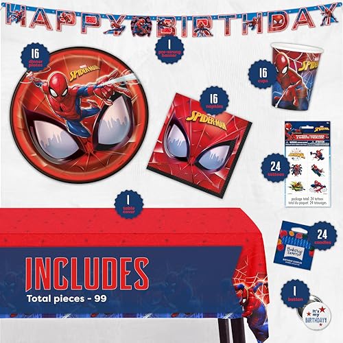 Spiderman Party Supplies Bundle for 16 Guests, Officially Licensed
