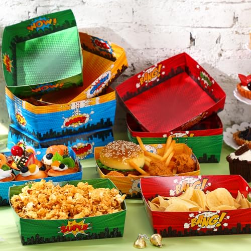 48 Pcs Hero Theme Birthday Party Supplies with Large Food Trays