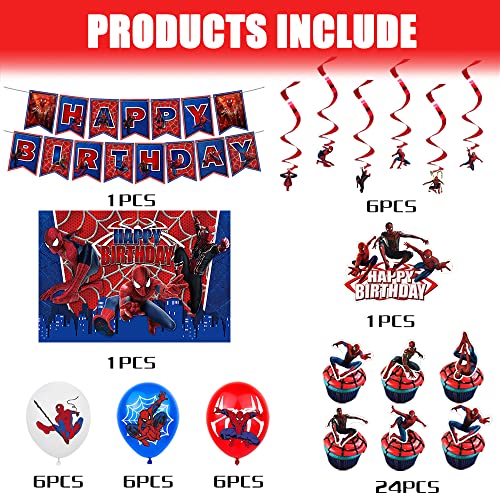 Spiderman birthday party supplies: banner, cake topper, backdrop