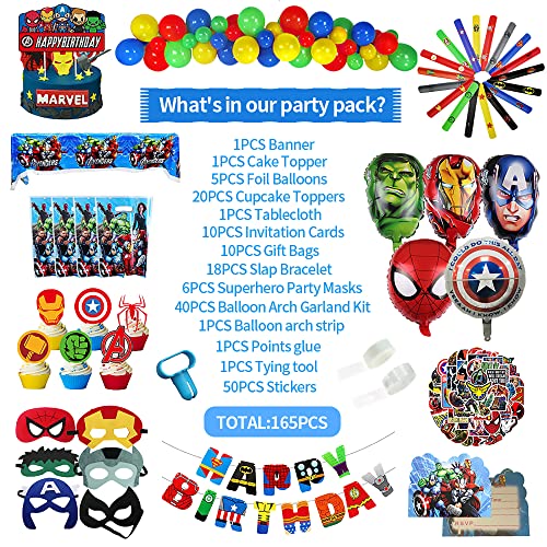 Super Hero Party Pack for 10 Kids - 165pcs