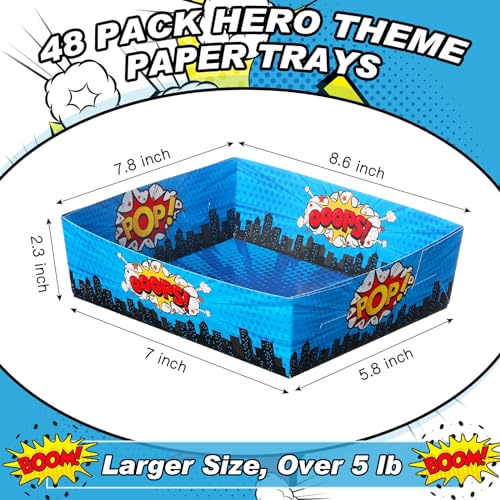 48 Pcs Hero Theme Birthday Party Supplies with Large Food Trays