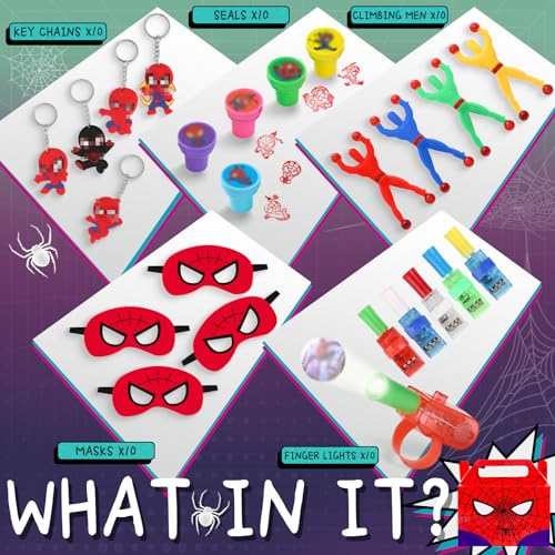 Spider Party Favors Bundle- Bags, Keychains, Masks, Stamps