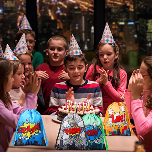 Colorful Hero Party Favor Drawstring Bags - 24 Pieces