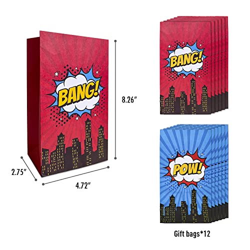 113PCS Superhero Party Favor Supplies -Reusable Drinking straws Masks&Slap Bracelets Candy Bags&Superhero Stickers Gifts for Kids Birthday Superhero Themed Party Favors Birthday Decorations