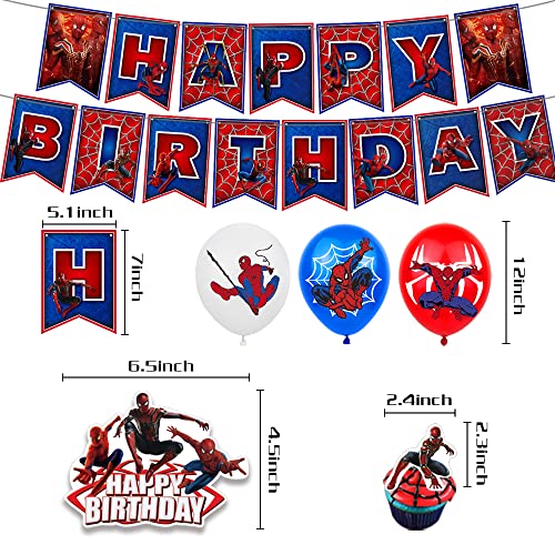 Spiderman birthday party supplies: banner, cake topper, backdrop