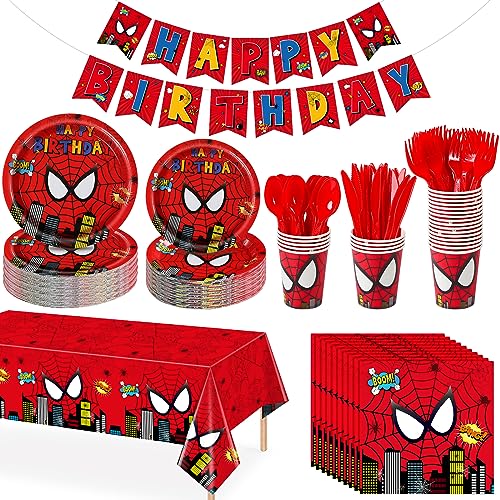 Spider Birthday Party Set: Plates, Napkins, Banner, Tablecloth