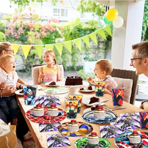 120pc Super Hero Birthday Party Décor Set: Plates, Cups, Napkins