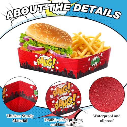 48 Pcs Hero Theme Birthday Party Supplies with Large Food Trays