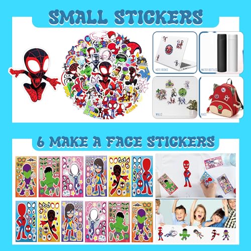 116PCS Spider and His Amazing Friends Party Favor for Kids Birthday, Spider Superhero Supplies Gifts and Theme Decorations, Classroom Rewards, Include Mask, Slap Bracelet, Bags, Stickers, Keychains
