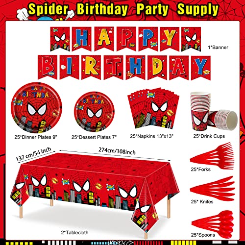 Spider Birthday Party Set: Plates, Napkins, Banner, Tablecloth