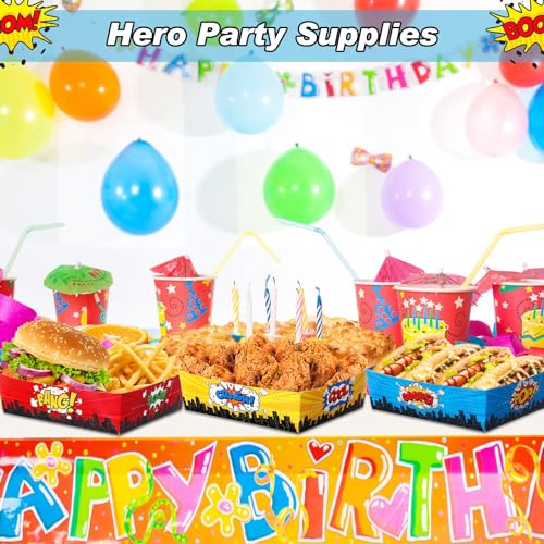 48 Pcs Hero Theme Birthday Party Supplies with Large Food Trays