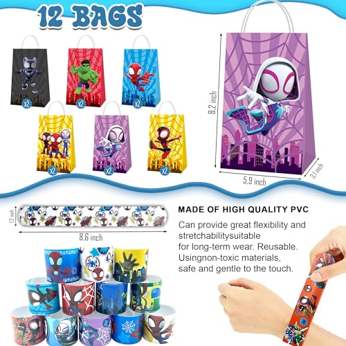 116PCS Spider and His Amazing Friends Party Favor for Kids Birthday, Spider Superhero Supplies Gifts and Theme Decorations, Classroom Rewards, Include Mask, Slap Bracelet, Bags, Stickers, Keychains