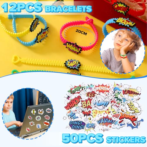 Superhero Party Favors Set: Masks, Bracelets, Stickers & More