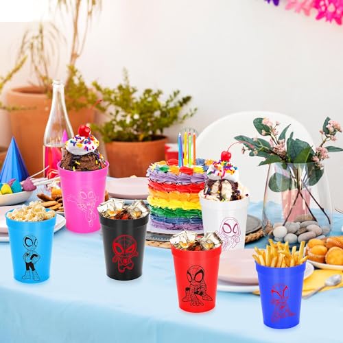 Ealumu Super Hero Party Plastic Cups - 24 Pcs SpIdey and His Amazing Friends Themed 12 OZ Reusable Plastic Cups Party Supplies Drinking Cups for Super Hero Birthday Party Favors Decorations