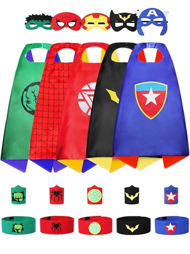 VOKOFAYE Super Hero Capes for Kids, Toddler Dress Up Costumes with Mask and Bracelet, Superhero Toys for Boys Girls, Halloween Birthday Party Gift