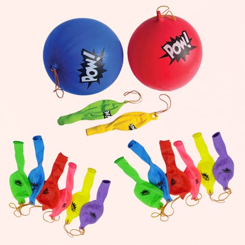 25 Pc Set, 12 Oversized 20'' Pow Inflatable Baseball Bats, 12 Punch Balloon, 1 Huge 30" Bopper - for Superhero Theme Birthday Party Favors for Kids, Carnival Prizes Party Supplies by 4E's Novelty