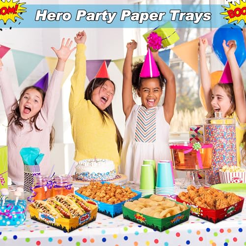 48 Pcs Hero Theme Birthday Party Supplies with Large Food Trays