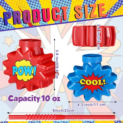 Comic Themed Party Favor Cups with Straws (12 Sets)