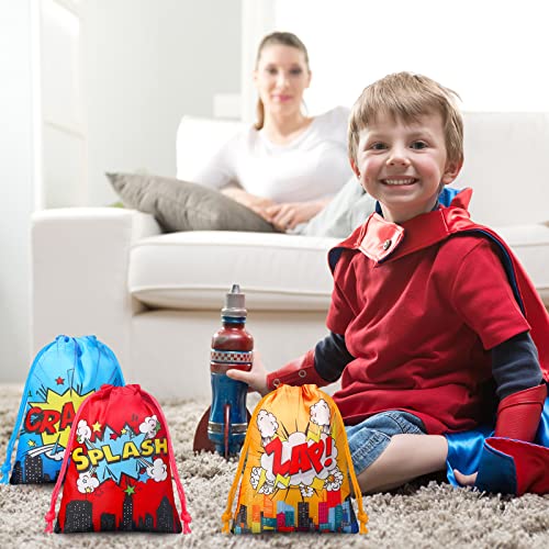 Colorful Hero Party Favor Drawstring Bags - 24 Pieces