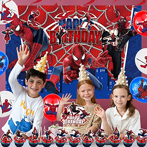 Spiderman birthday party supplies: banner, cake topper, backdrop