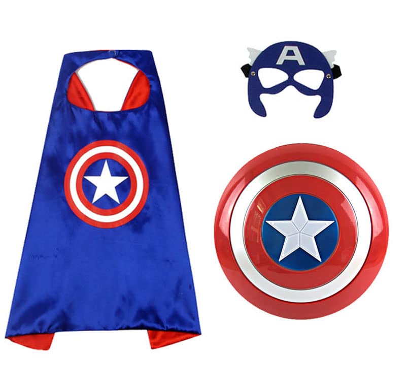 OMGOD Superhero 12" Shield + Blue Cape Cosplay Set, For Cartoon Dress up Costumes Suit, Plastic Shield Satin Cape, for Kids Boy Role Play Toy, Boys birthday gifts, Halloween, Christmas presents