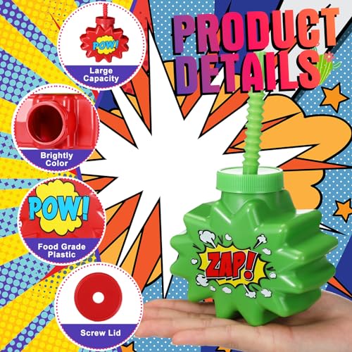 Comic Themed Party Favor Cups with Straws (12 Sets)
