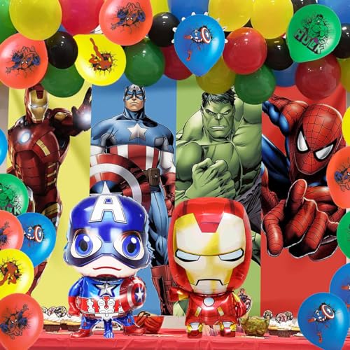 Superhero Birthday Party Decorations - 26 Balloons, Banner