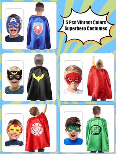 VOKOFAYE Super Hero Capes for Kids, Toddler Dress Up Costumes with Mask and Bracelet, Superhero Toys for Boys Girls, Halloween Birthday Party Gift