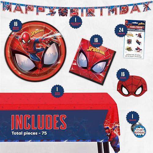 Spiderman Party Supplies | Serves 16 Guests | Marvel Superhero