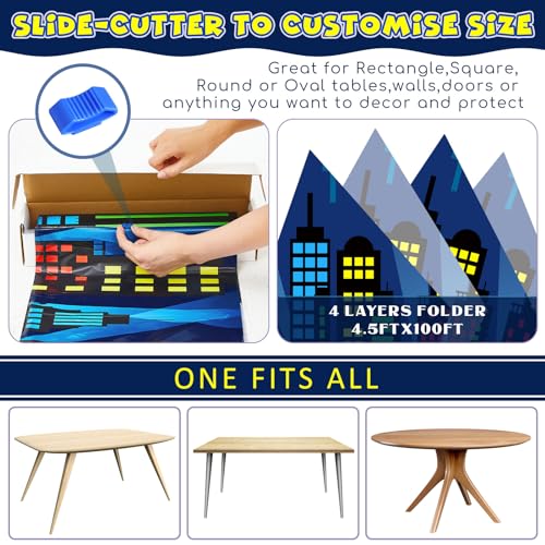 Buryeah Hero Party Decoration Cityscape Tablecloth Backdrop Roll 4.5x100 ft City Skyline Building Backdrop Plastic Cityscape Tablecloths for Hero Birthday Party Baby Shower Decor Supplies