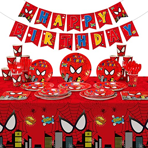Spider Birthday Party Set: Plates, Napkins, Banner, Tablecloth