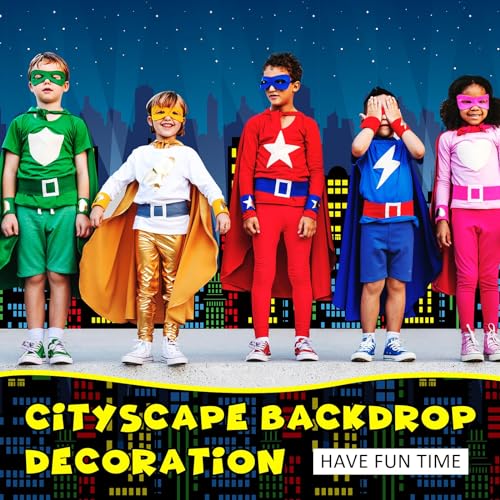 Buryeah Hero Party Decoration Cityscape Tablecloth Backdrop Roll 4.5x100 ft City Skyline Building Backdrop Plastic Cityscape Tablecloths for Hero Birthday Party Baby Shower Decor Supplies