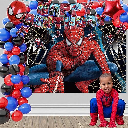 Spider Party Decorations Pack: Balloons, Plates, Backdrop, Banner