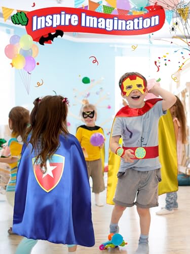 VOKOFAYE Super Hero Capes for Kids, Toddler Dress Up Costumes with Mask and Bracelet, Superhero Toys for Boys Girls, Halloween Birthday Party Gift