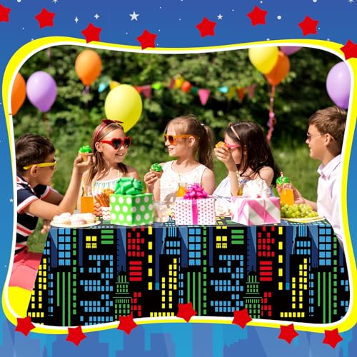Buryeah Hero Party Decoration Cityscape Tablecloth Backdrop Roll 4.5x100 ft City Skyline Building Backdrop Plastic Cityscape Tablecloths for Hero Birthday Party Baby Shower Decor Supplies