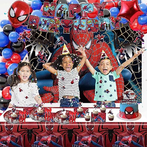 Spider Party Decorations Pack: Balloons, Plates, Backdrop, Banner