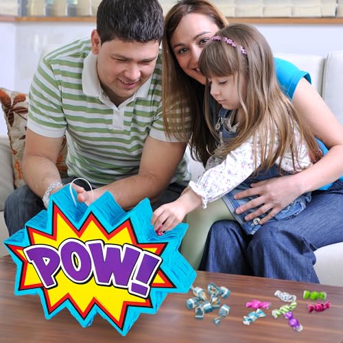 ArtCreativity Pow Superhero Piñata for Kids - Includes Pinata with Blindfold and Stick for Super Hero Party Supplies - Super Hero Party Decorations for Boys - Easy to Fill Birthday Party Piñata