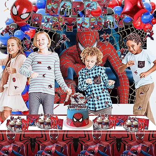 Spider Party Decorations Pack: Balloons, Plates, Backdrop, Banner